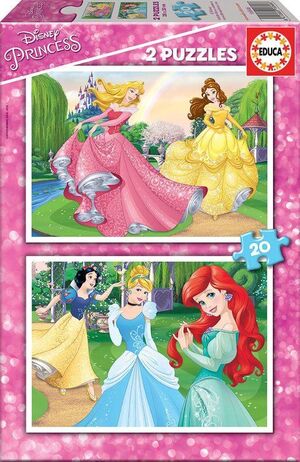 JUEGO 2 PUZZLES 20 PIEZAS PRINCESAS DISNEY