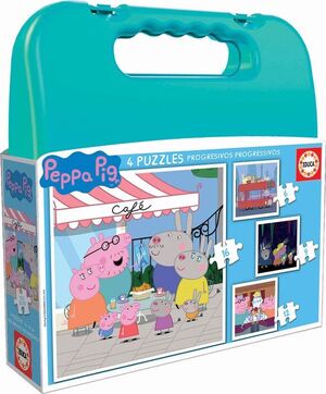 MALETA 4 PUZZLES PROGRESIVOS EDUCA 6-9-12-16 PIEZAS PEPPA PIG