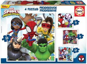 JUEGO 4 PUZZLES PROGRESIVOS EDUCA 12-16-20-25 PIEZAS SPIDEY & HIS AMAZING FRIENDS
