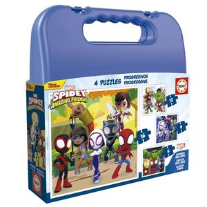 MALETA 4 PUZZLES EDUCA PROGRESIVOS 6-9-12-16 PIEZAS SPIDEY