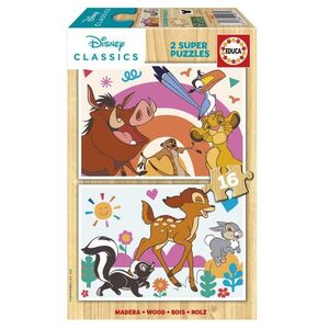 JUEGO 2 PUZZLES 16 PIEZAS MADERA DISNEY ANIMALS