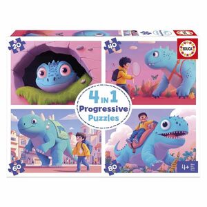JUEGO 4 PUZZLES EDUCA PROGRESIVOS 20-40-60-80 PIEZAS SIMPATICOS DINOS