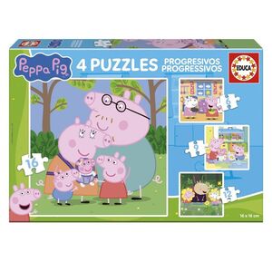 JUEGO 4 PUZZLES PROGRESSIVOS PEPPA PIG 6-9-12-16 PIEZAS