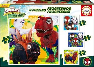 JUEGO 4 PUZZLES PROGRESIVOS EDUCA 12-16-20-25 PIEZAS DINO SPIDEY