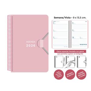AGENDA ESPIRAL MINI S/V POLIPROPILENO PASTEL ROSA