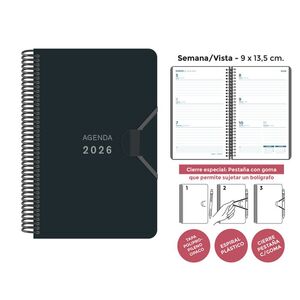 AGENDA ESPIRAL MINI S/V POLIPROPILENO UNICOLOR NEGRO