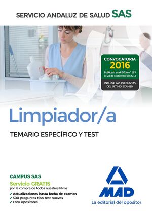 LIMPIADOR/A DEL SERVICIO ANDALUZ DE SALUD. TEMARIO ESPECÍFICO Y TEST