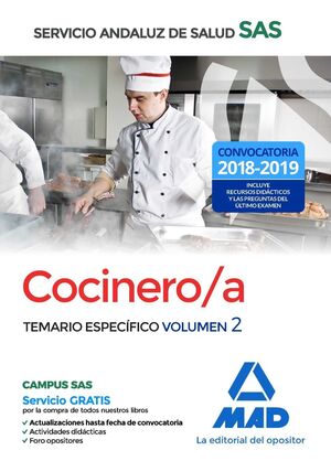 COCINERO/A DEL SERVICIO ANDALUZ DE SALUD. TEMARIO ESPECÍFICO VOLUMEN 2